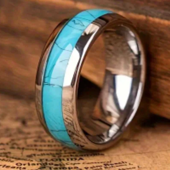 Unique.Vintage Stainless Steel Turquoise Ring for Men. - Picture 5 of 5